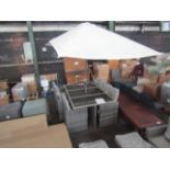 Grey Rattan outdoor dining table with 6 chairs (table is a different shade of grey to the