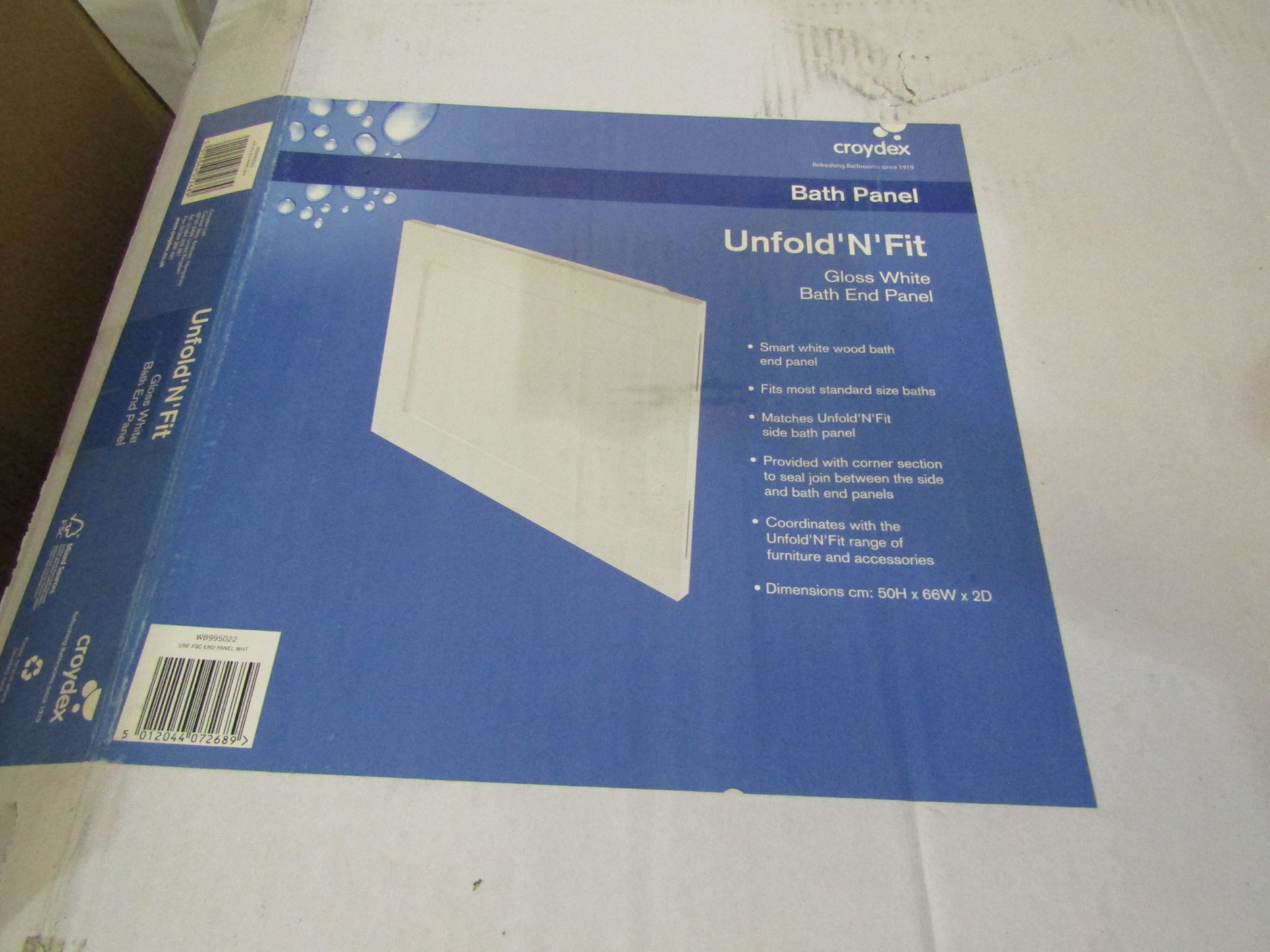 Croydex - Gloss White Bath End Panel - H50 x W66 x D2 CM - Good Condition & Boxed.