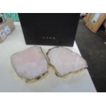 Anna Ny By Rablabs Pair Of Agate Gemstone Coasters Approx. D11.5cm Kivita Rose Quartz And Gold RRP