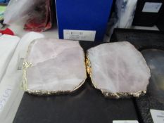 Anna Ny By Rablabs Pair Of Agate Gemstone Coasters Approx. D11.5cm Kivita Rose Quartz And Gold RRP