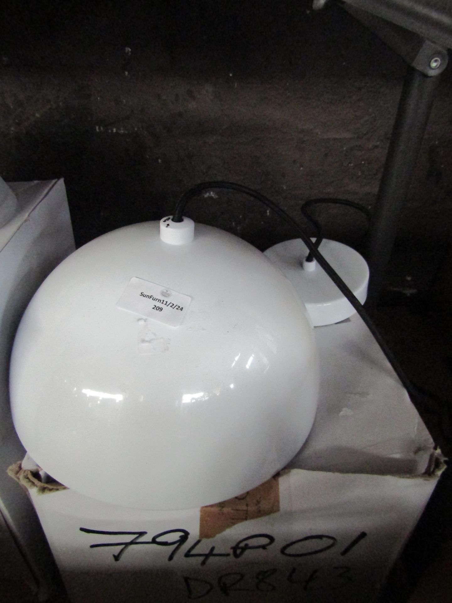 Metal Dome Pendant Light, White Size: H100cm x D24cm - RRP ?140.00 - New & Boxed. (DR843)