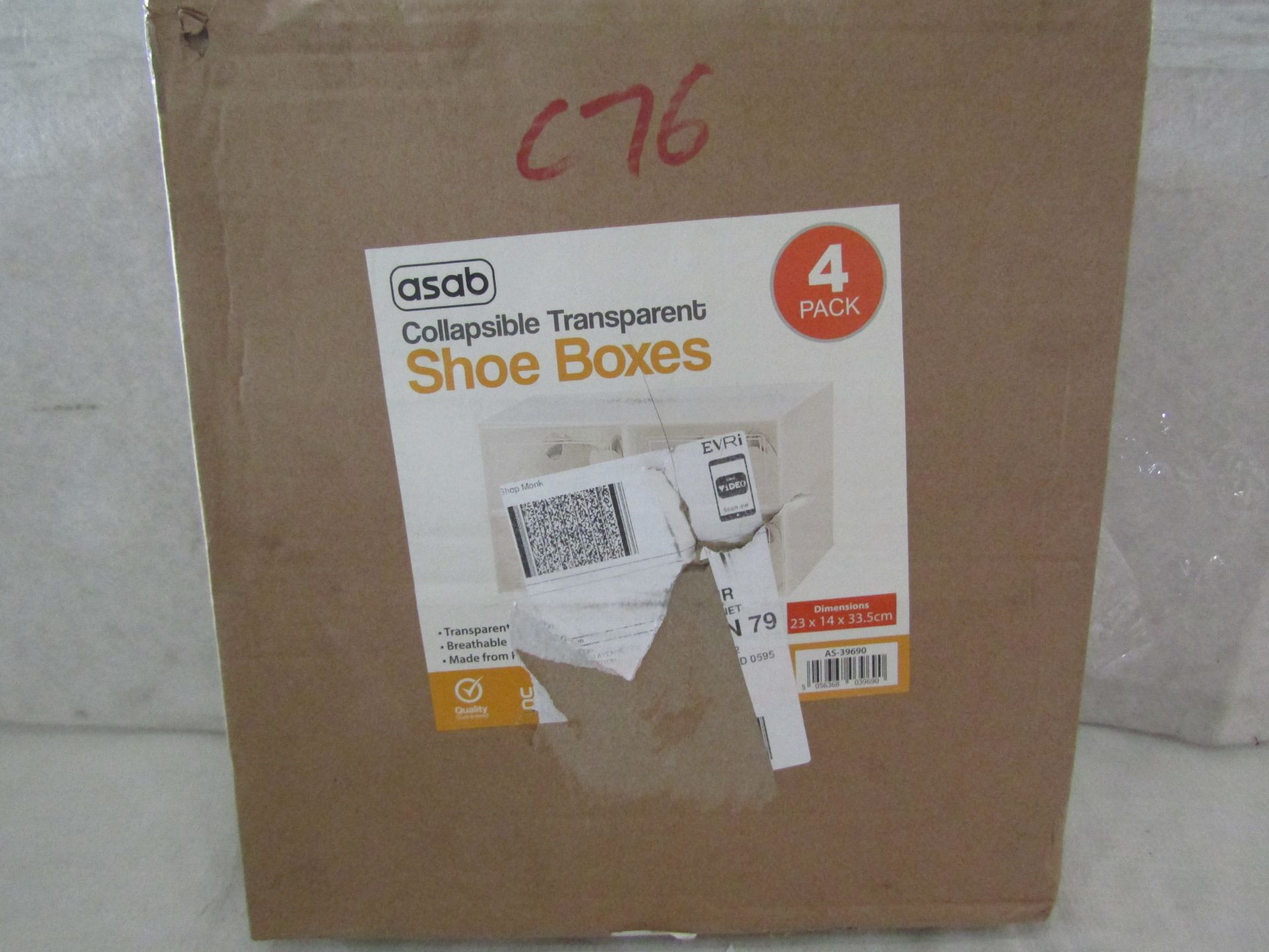 5X Sets of 4 Collapsible Transparent Shoe Boxes - Unchecked & Boxed.