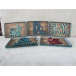 Set of 5 Wooden Wall Signs - " When Chips Are Down Add Salt & Vinegar " / " Big Bad Boss " / " Carpe
