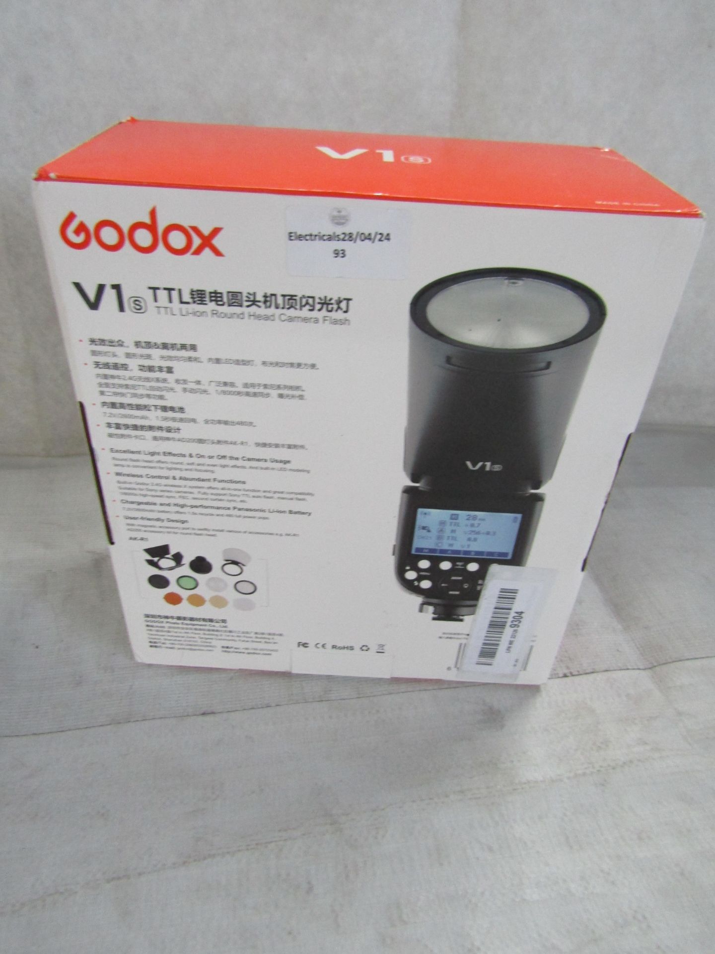 Godox V1 Round head flash with rechargeable battery - Olympus/Panasonic fit - Unchecked & Boxed -