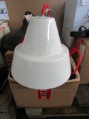 White Gloss Dome Pendant Light Red Cable. Size: D23 x H19cm - RRP ?106.00 - New & Boxed. (432)