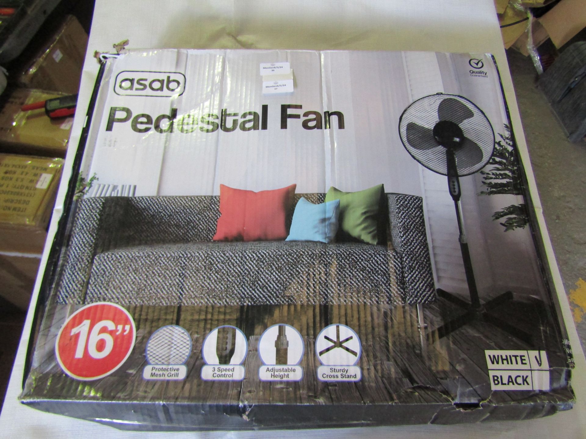 Asab 16" 3 Speed Control Pedestal Fan - Unchecked & Boxed.