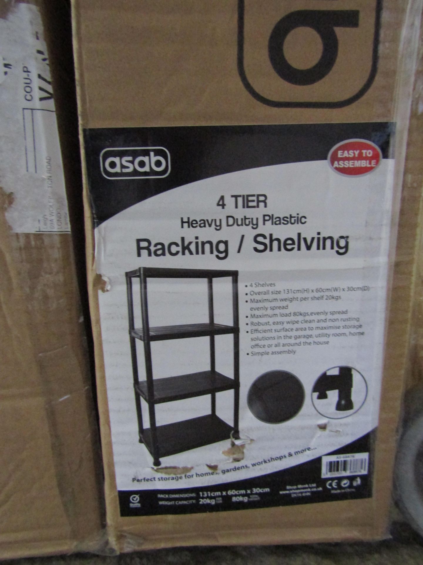 Asab 4-Tier Heavy Duty Plastic Racking/Shelving In Black - Unchecked & Boxed.