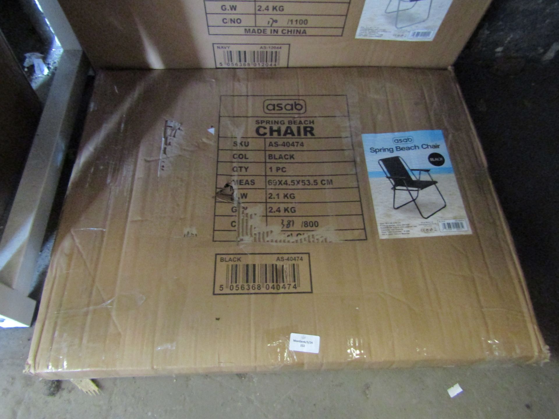 2x Asab Spring Beach Chair, Navy - Unchecked & Boxed.