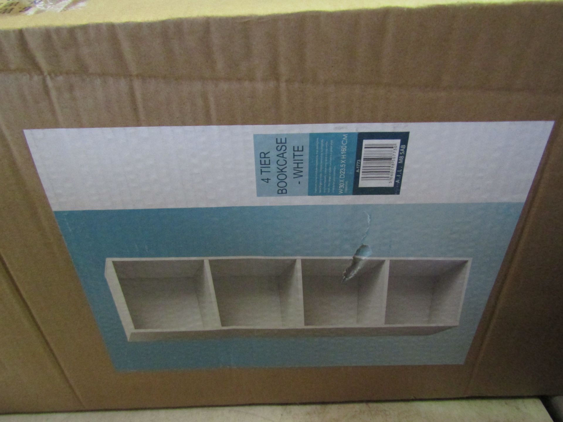 4-Tier Bookcase White, Size: W30xD23.5xH160cm - Unchecked & Boxed.