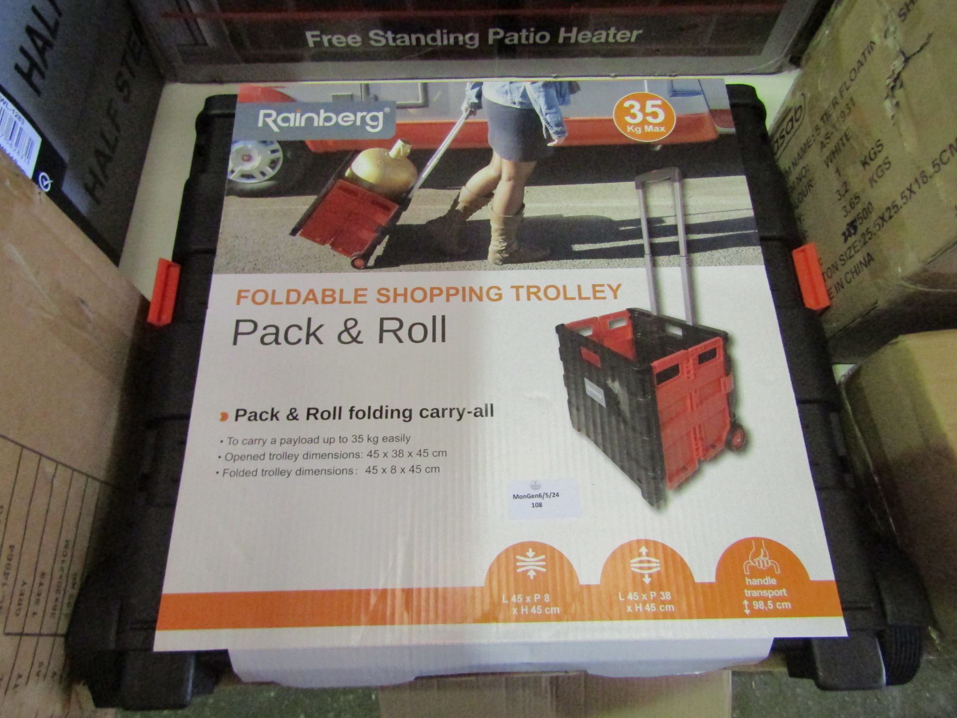 Rainberg Foldable Shopping Trolley Pack & Roll, 35KG Capacity - Unchecked & Packaged.