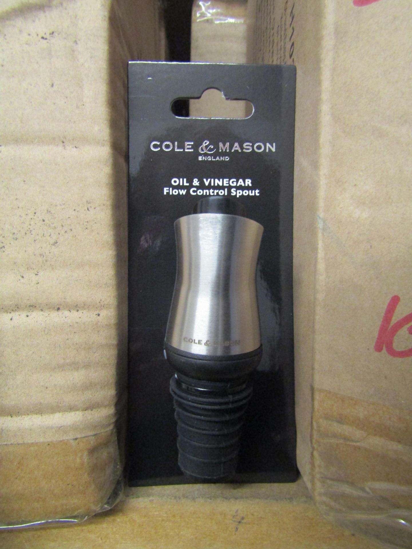 1x Box Containing 16 Cole & Mason Oil & Vinegar Flow Control Spouts, New & Packaged.