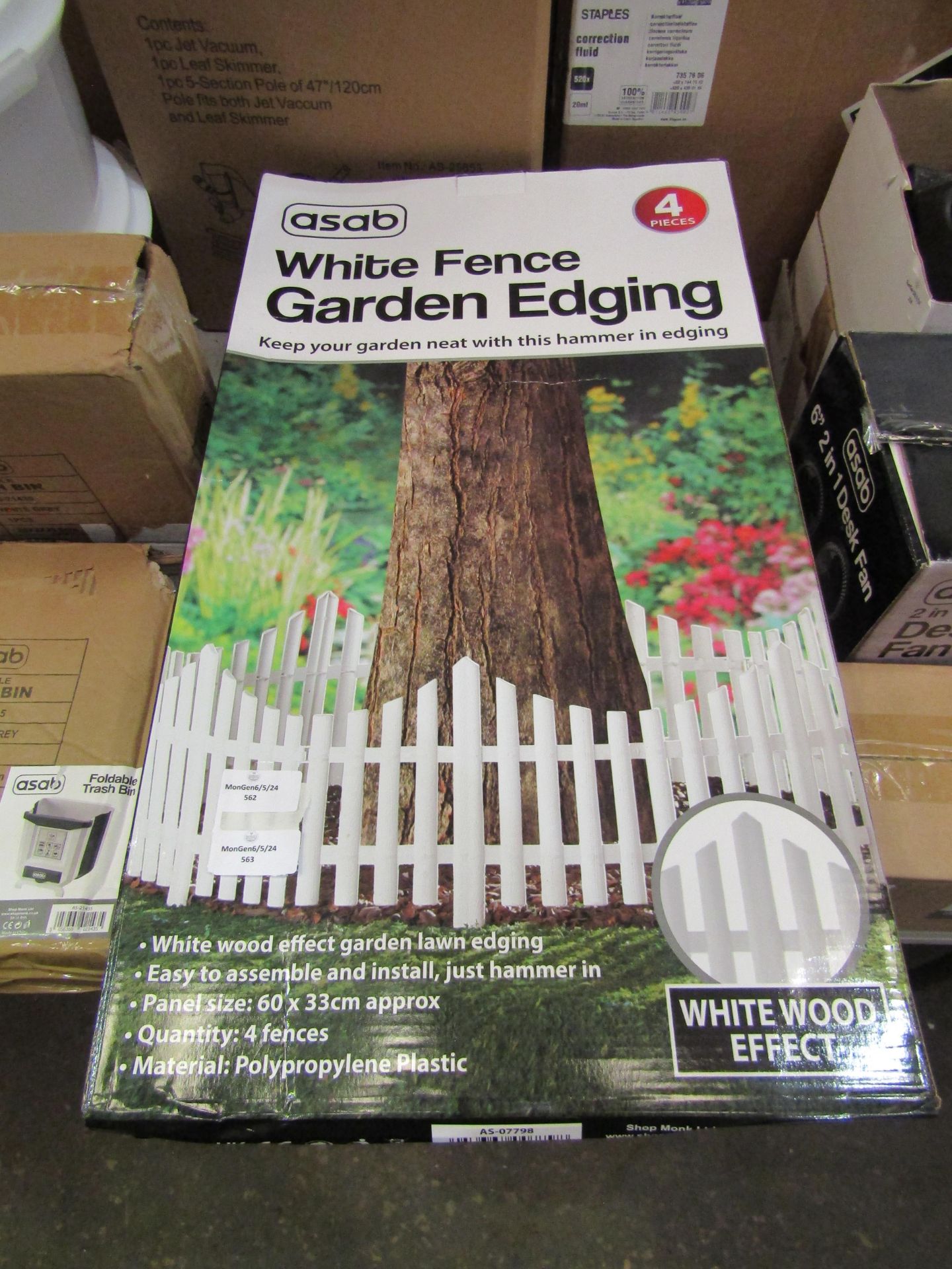 2x Asab White Fence Garden Edging, 4 Pieces, Unchecked & Boxed.
