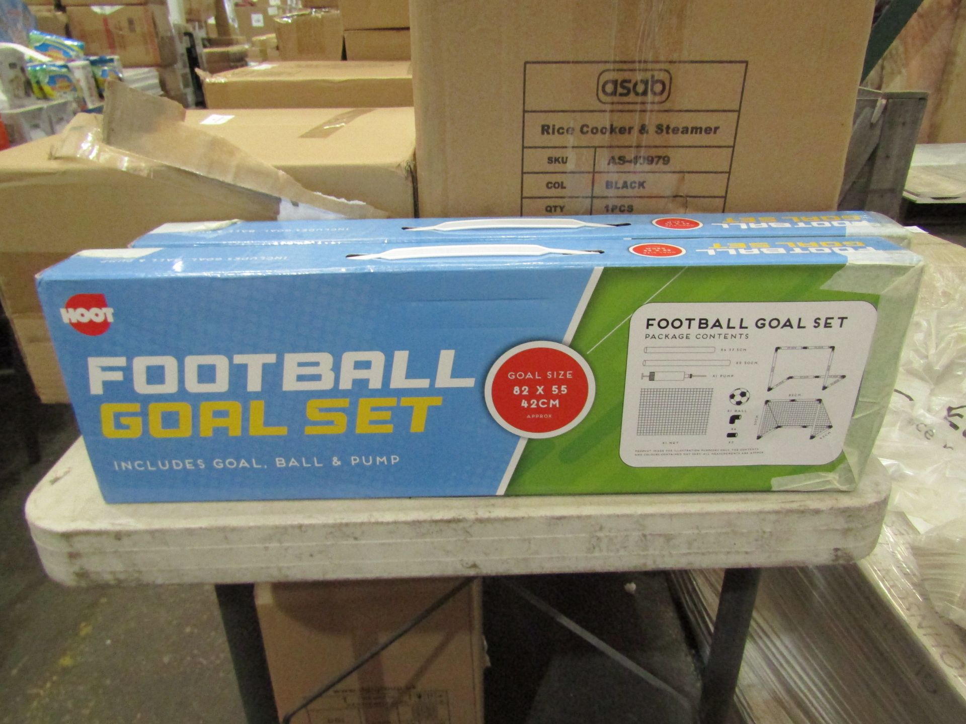 2x Hoot Football Goal Set, Unchecked & Boxed.