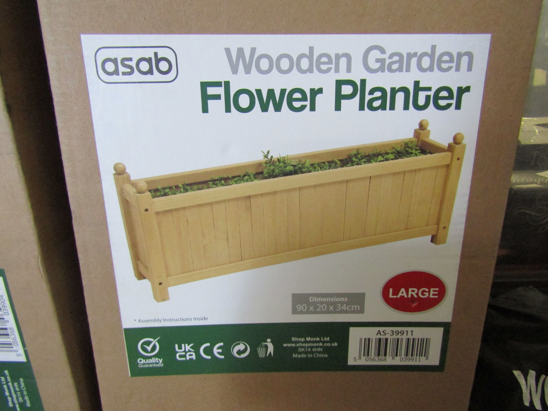 Asab Large Wooden Garden Flower Planter, Size: 90x20x34cm - Unchecked & Boxed.