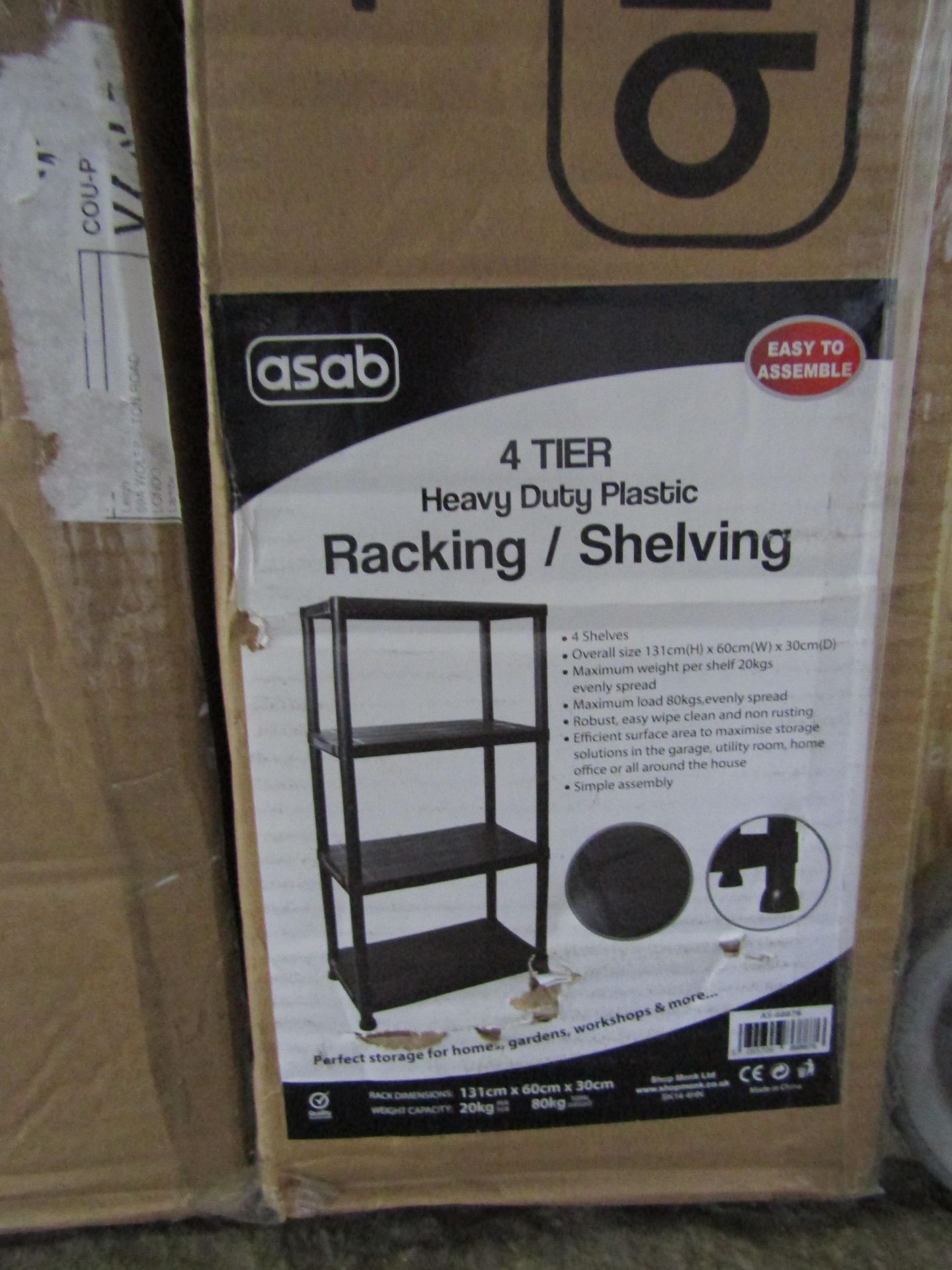 Asab 4-Tier Heavy Duty Plastic Racking/Shelving In Black - Unchecked & Boxed.