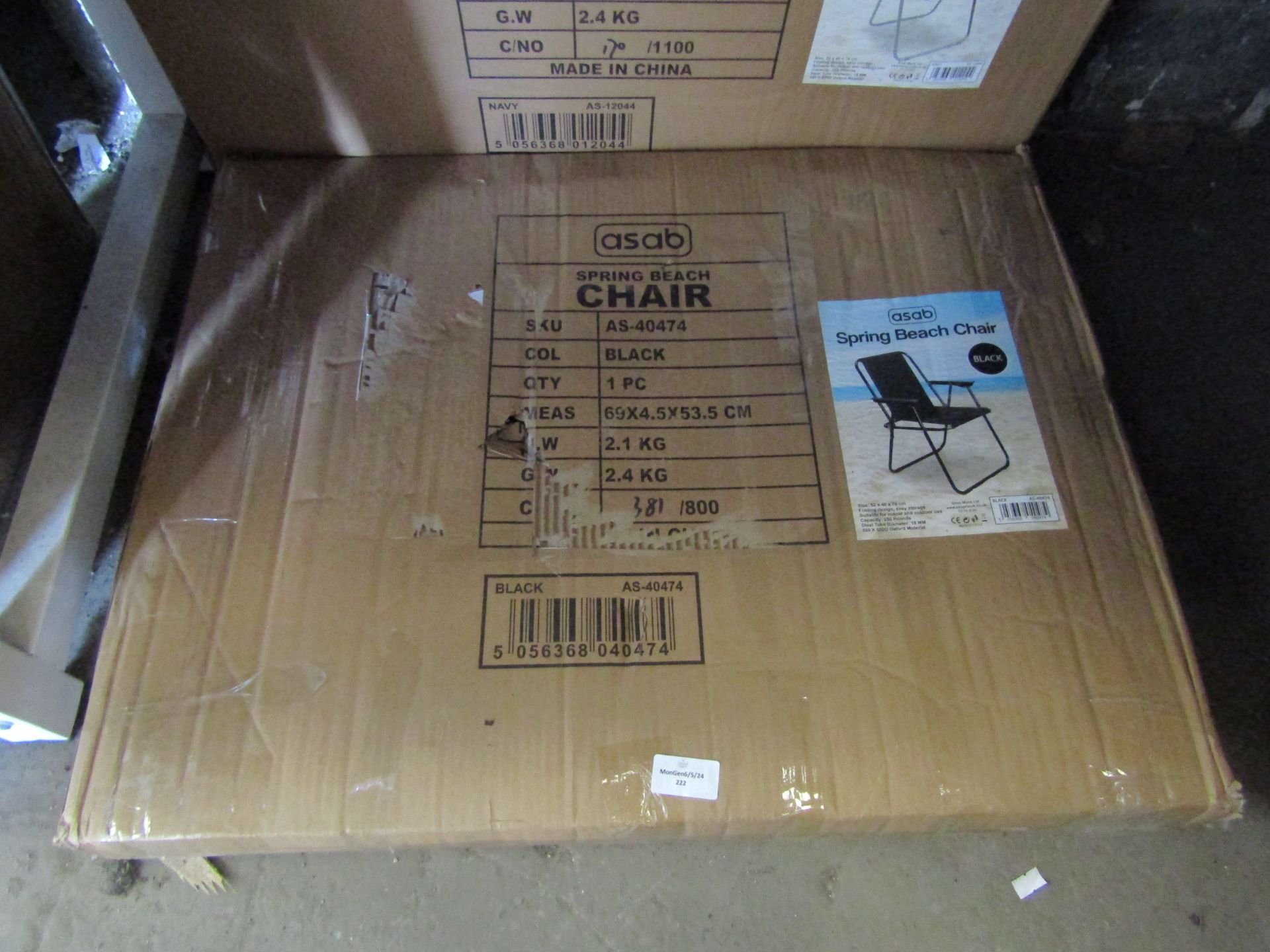 2x Asab Spring Beach Chair, Black - Unchecked & Boxed.