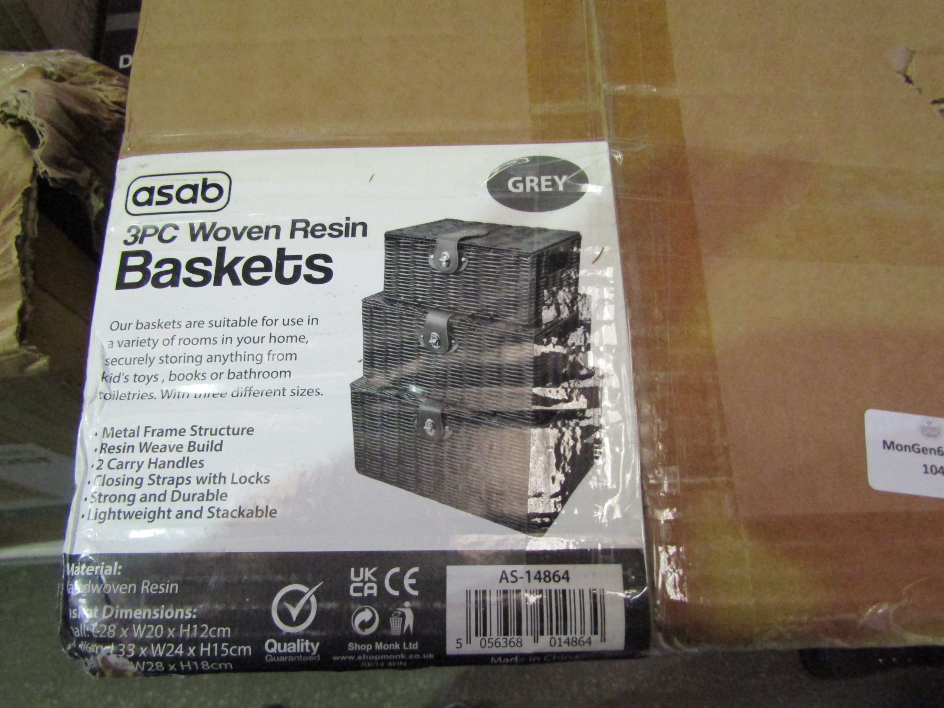 Asab 3pc Woven Resin Baskets, Grey - Unchecked & Boxed.