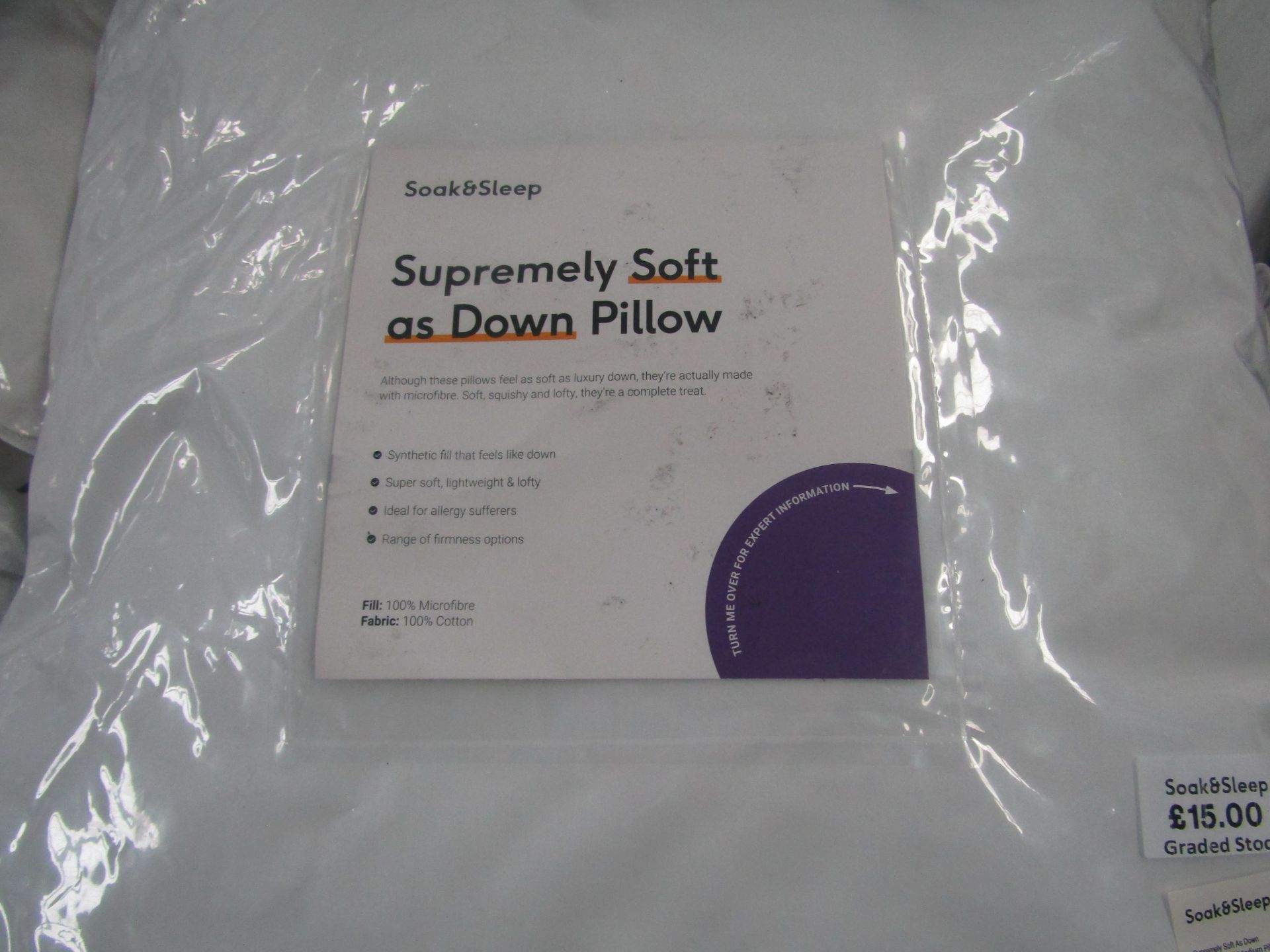 Soak & Sleep Soak & Sleep Soft As Down Microfibre Square Size Pillow - Soft/Medium RRP 24About the