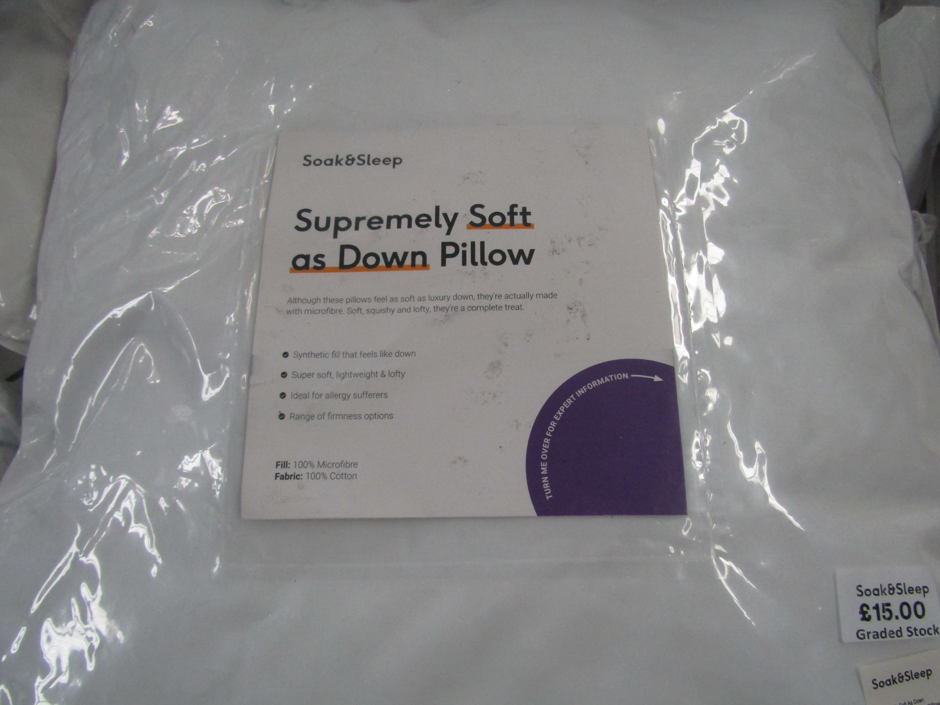 Soak & Sleep Soak & Sleep Soft As Down Microfibre Square Size Pillow - Soft/Medium RRP 24About the