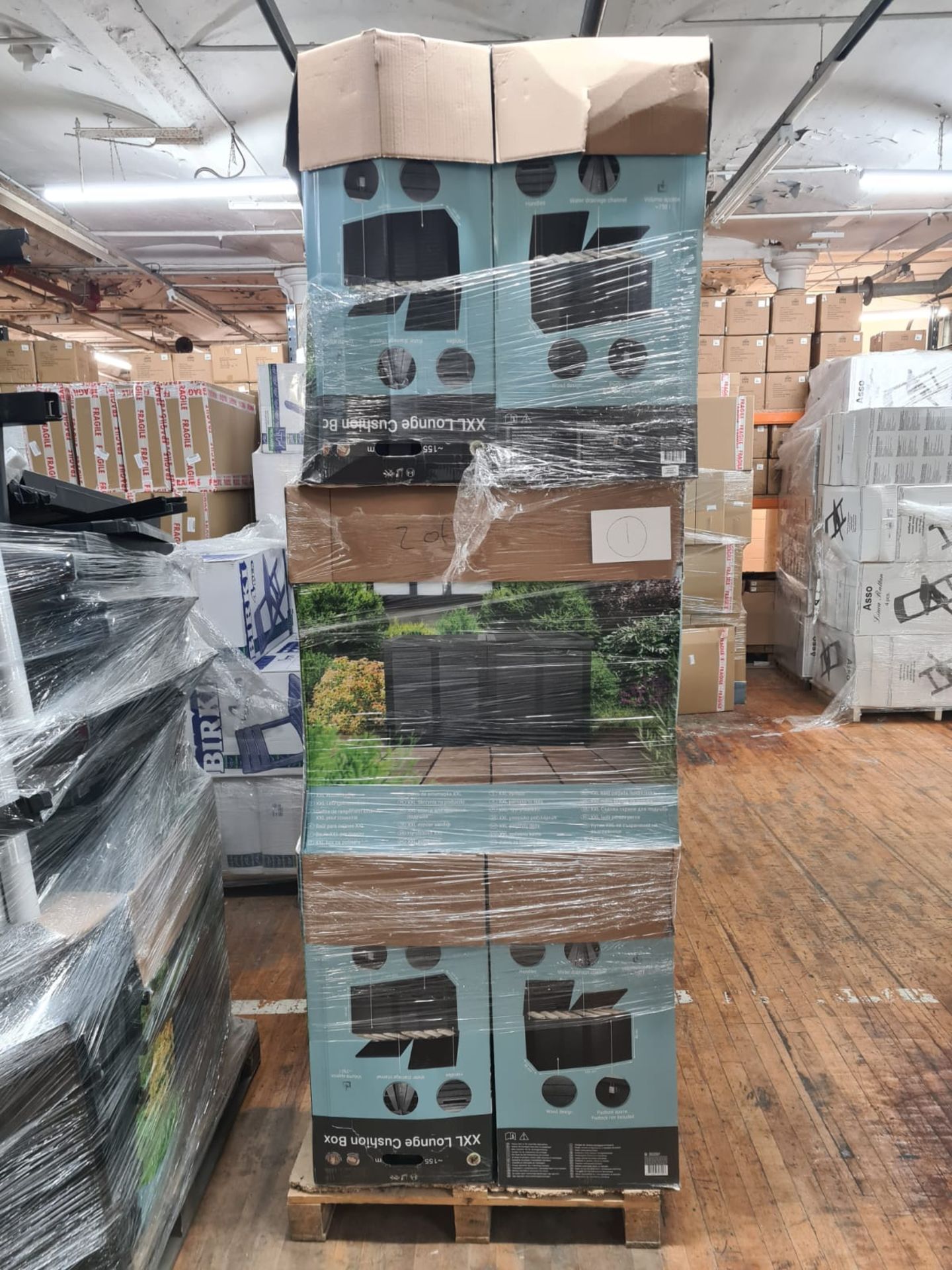 Located offsite in Rochdale, 10 pallets of Plastic XXL garden storage box raw customer returns, - Image 3 of 12