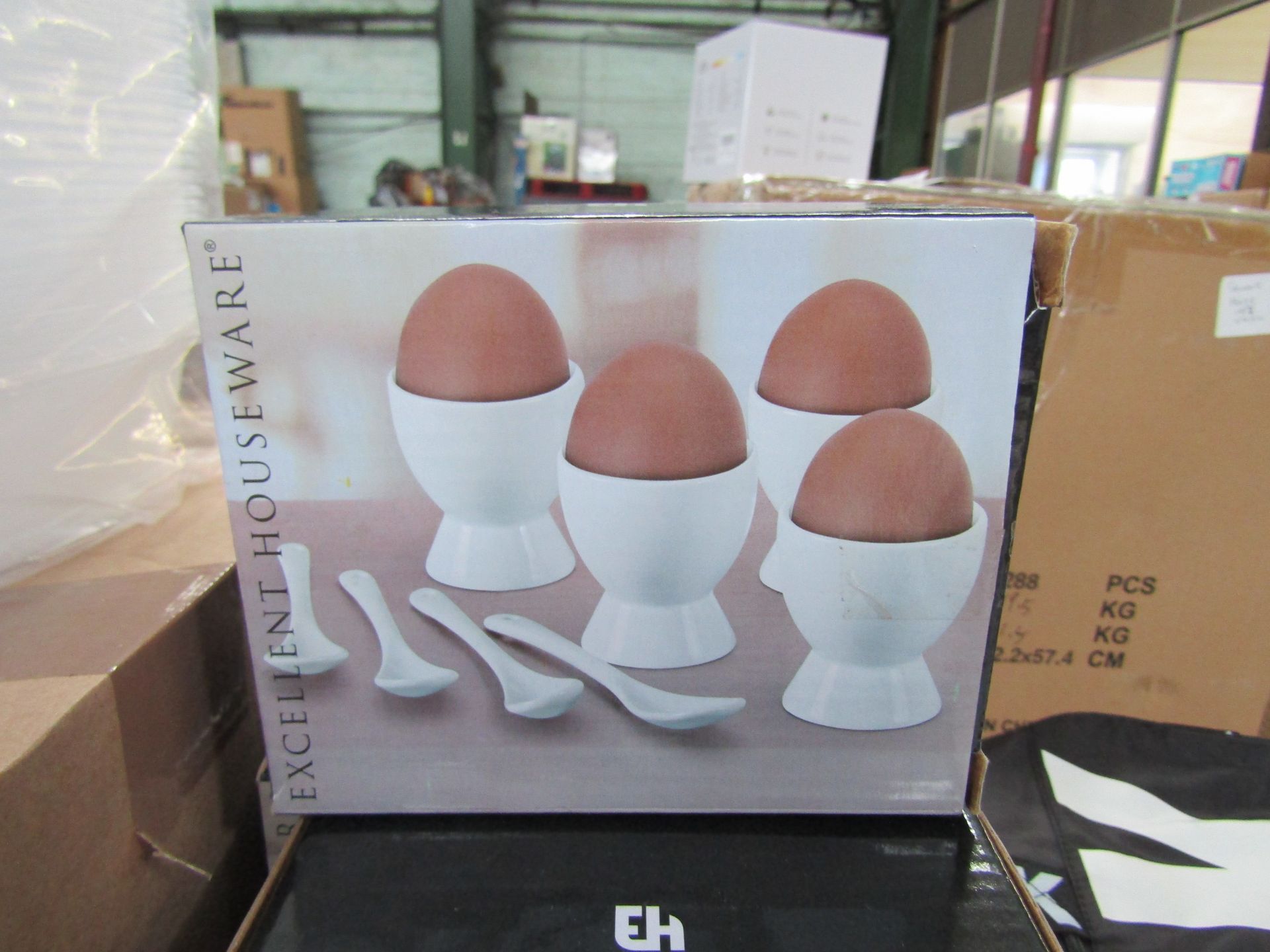 2x Sets of 4 egg cups and spoon sets, unchecked but look unused