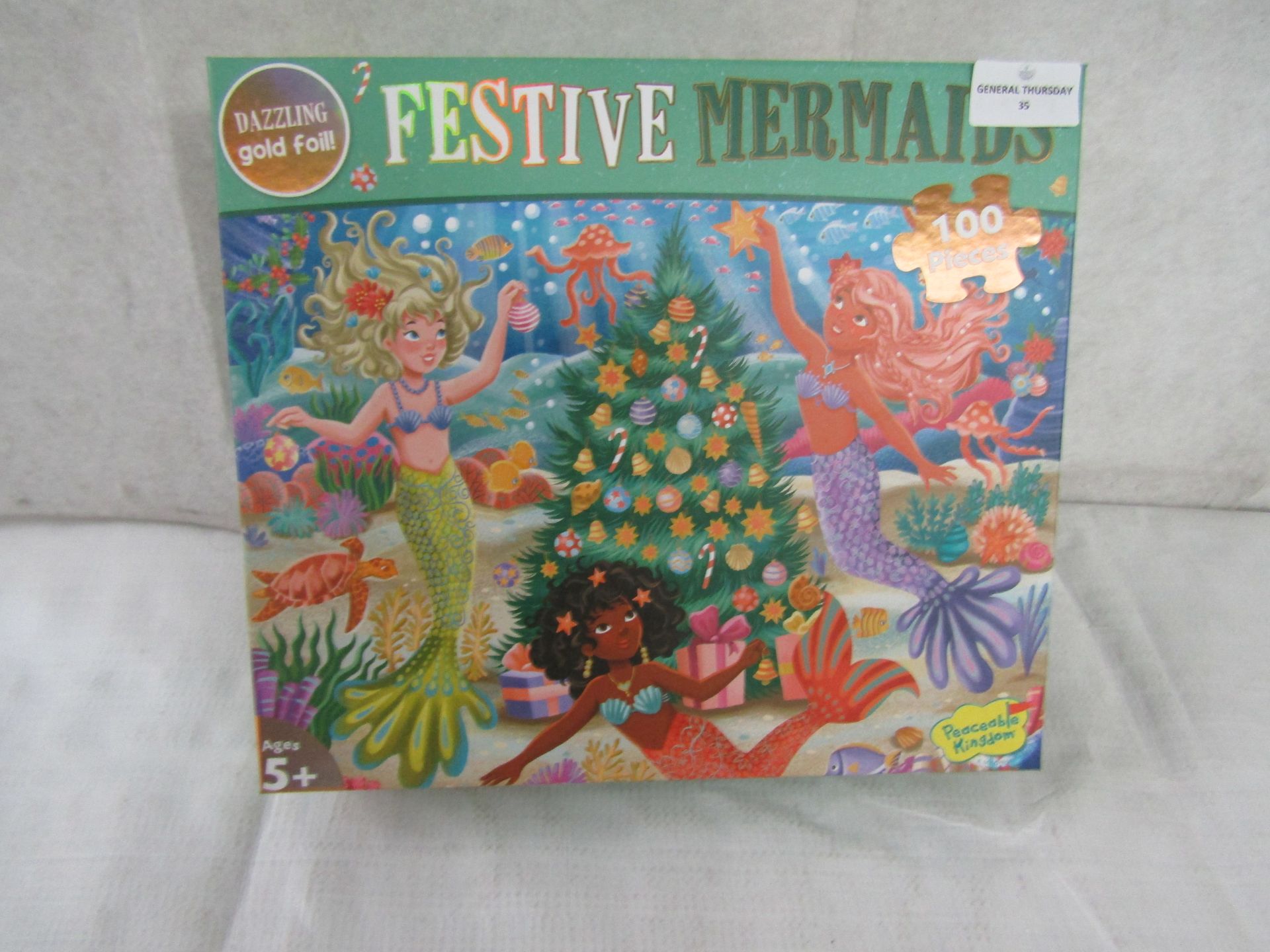 5X Peaceable Kingdom - Dazzling Gold Foil Festive Mermaids 100-Piece Puzzle - New & Boxed.