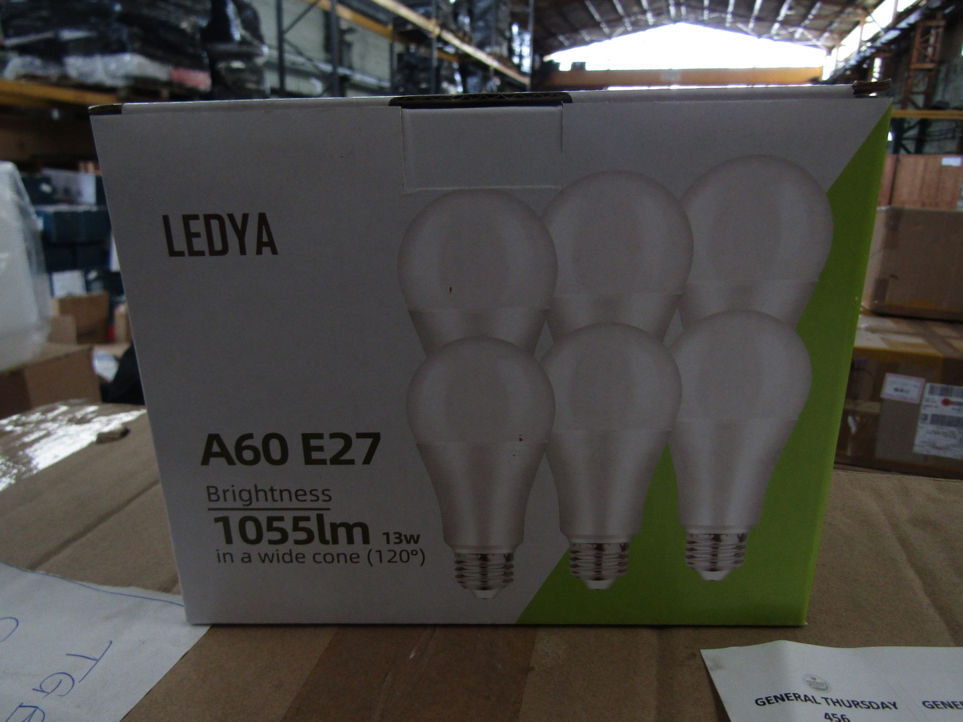 2x Boxes of 6 Ledya A60 E27 13w warm white light bulbs, new