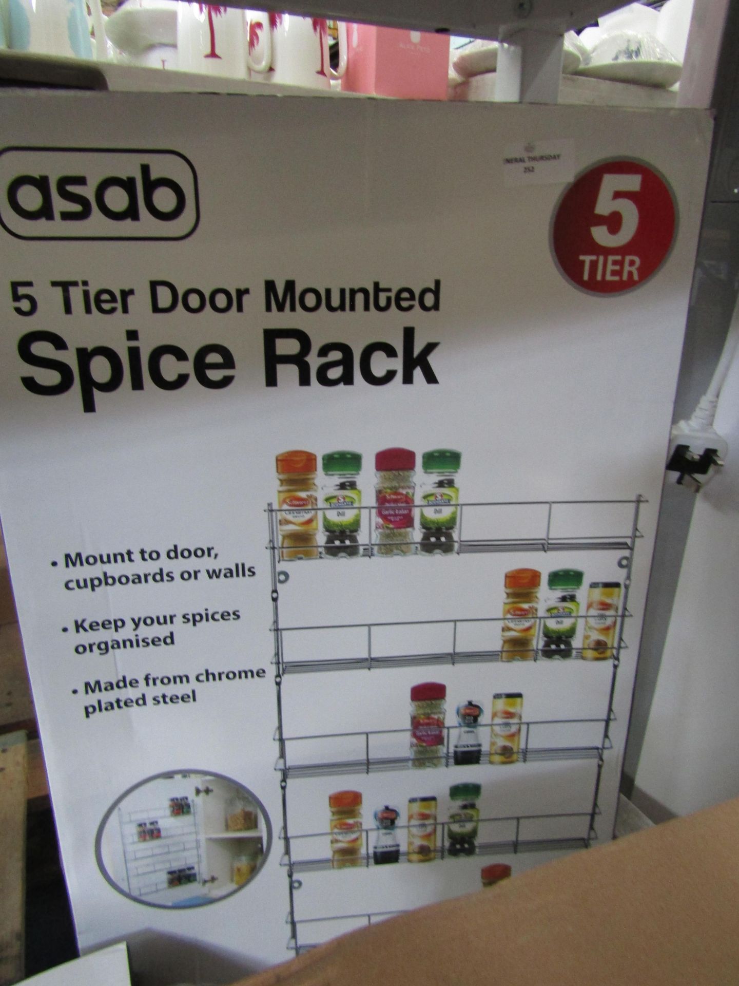 Asab - 5-Tier Spice Rack Chrome Plated ( Mounts To Cupboard Door) - Boxed.