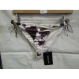 2x Pretty Little Thing Brown Cow Print Beaded Tie Bikini Bottoms - Size 12, New & Packaged.