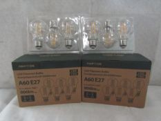 2X AMPTON - A60 E27 806 Lumen LED Filament Light Bulbs - Pack of 6 - New & Boxed.