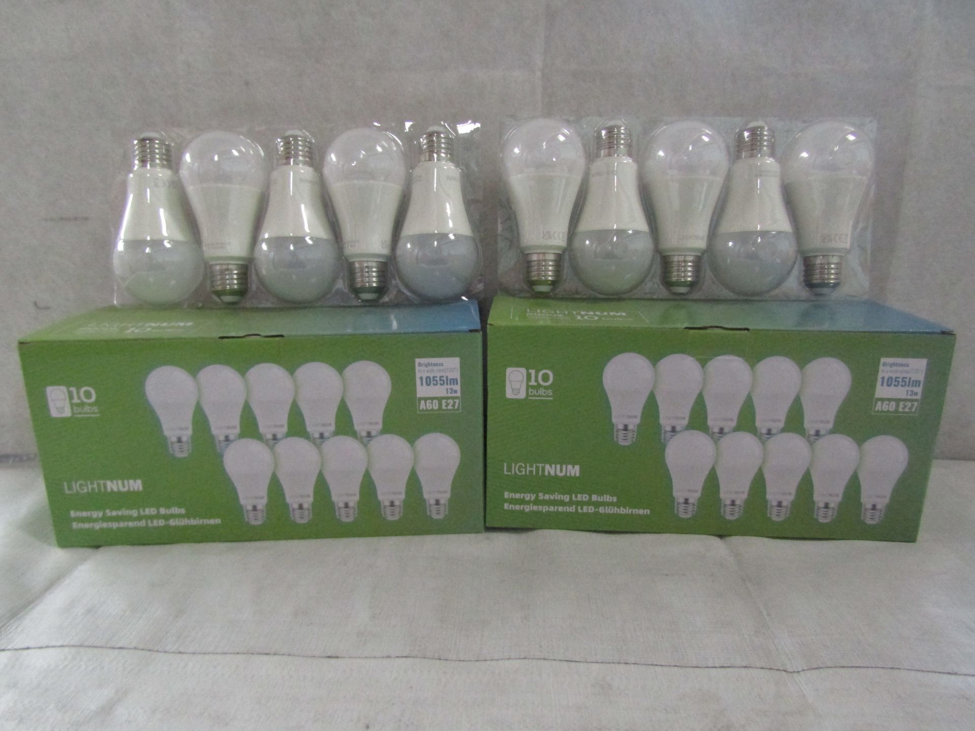 2X LIGHTNUM - A60 E27 1055 Lumen LED Light Bulbs - Pack of 10 - New & Boxed.