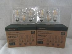 2X AMPTON - A60 E27 806 Lumen LED Filament Light Bulbs - Pack of 6 - New & Boxed.