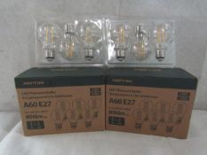 2X AMPTON - A60 E27 806 Lumen LED Filament Light Bulbs - Pack of 6 - New & Boxed.