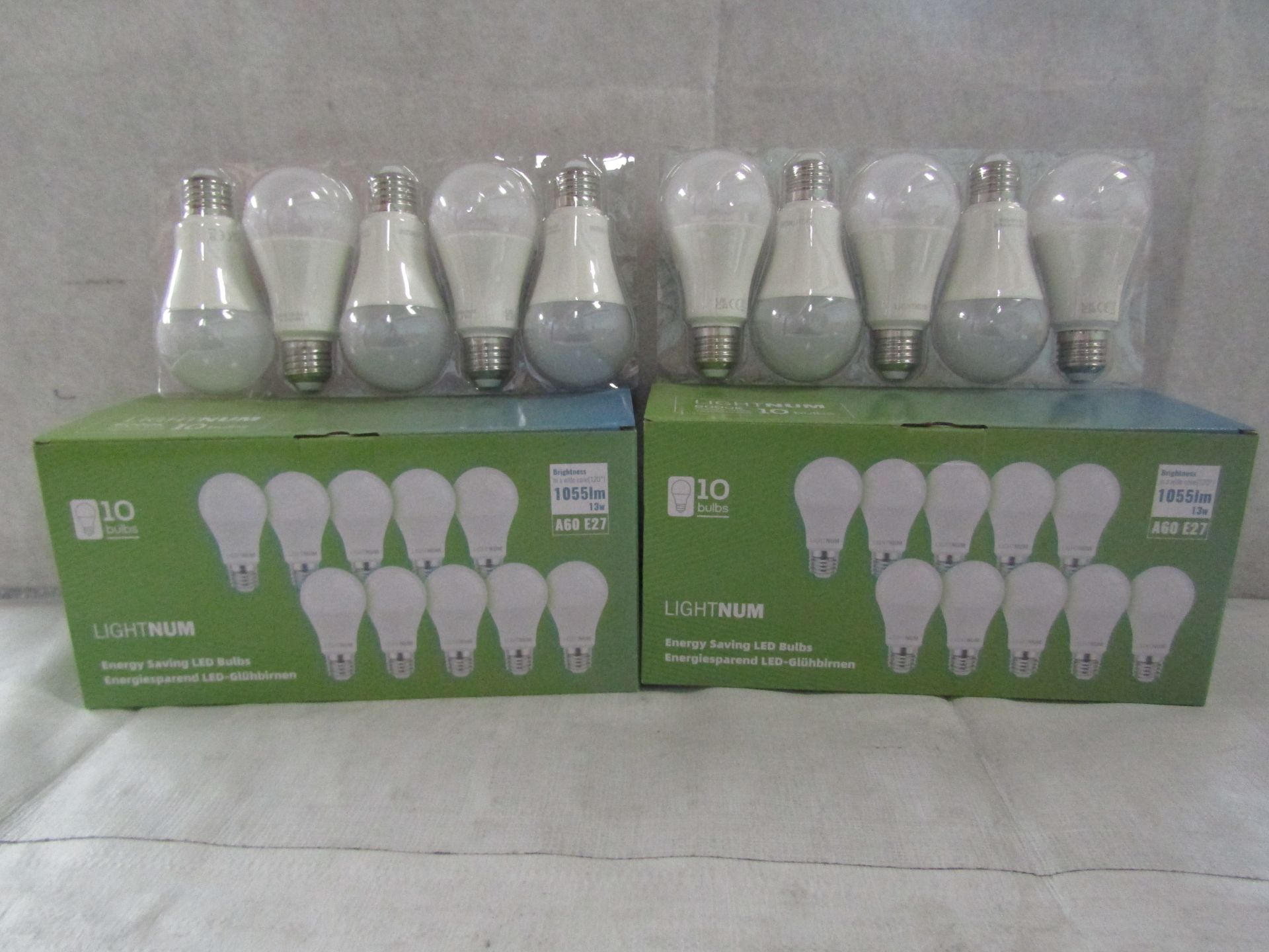 2X LIGHTNUM - A60 E27 1055 Lumen LED Light Bulbs - Pack of 10 - New & Boxed.