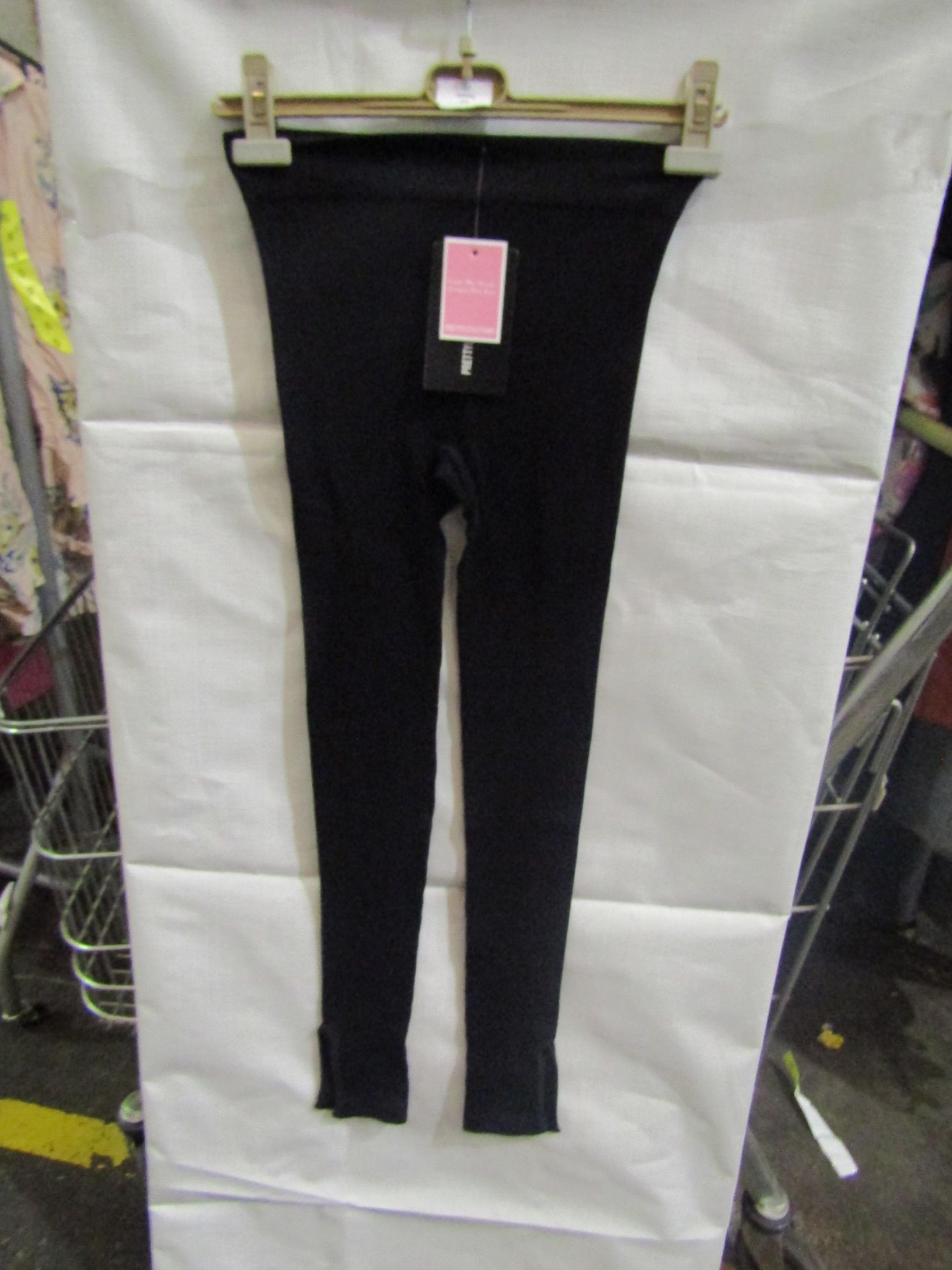 PrettyLittleThing Shape Black Contour Ribbed Split Hem Leggings, Size: M - Good Condition With Tag.