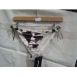 2x Pretty Little Thing Brown Cow Print Beaded Tie Bikini Bottoms - Size 6, New & Packaged.
