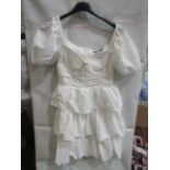 2x PrettyLittleThing White Crinkle Cup Detail Tiered Skirt Skater Dress, Size: 8 - New & Packaged.