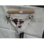 2x Pretty Little Thing Brown Cow Print Beaded Tie Bikini Bottoms - Size 16, New & Packaged.