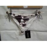 2x Pretty Little Thing Brown Cow Print Beaded Tie Bikini Bottoms - Size 4, New & Packaged.