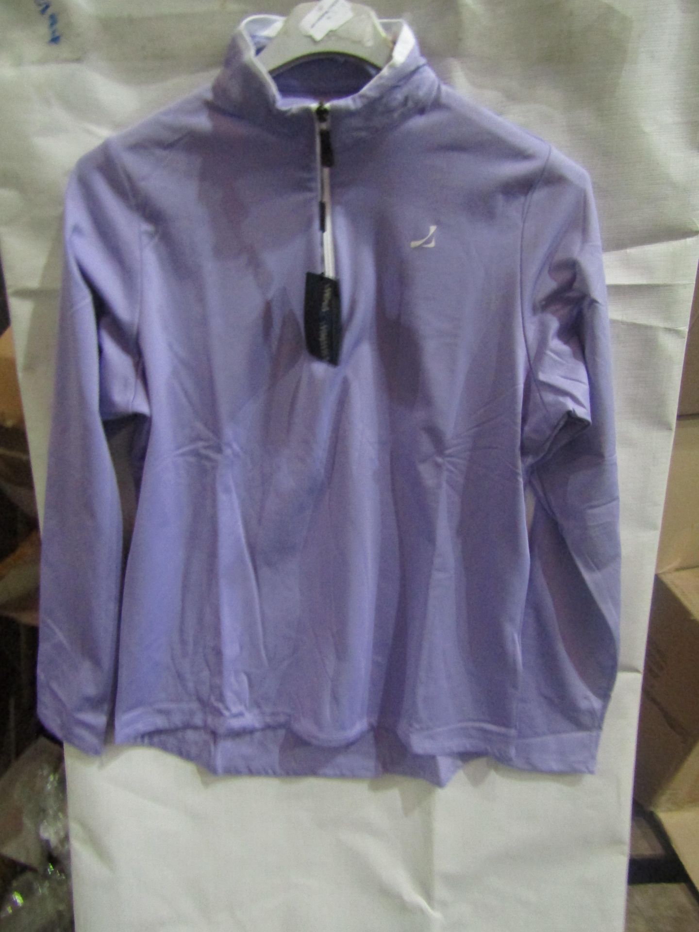 Under Par Ladies Long Sleeve Zip Neck Top Lavender/White, Size: 14 - Good Condition.