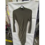 Missguided High Neck Cut Out Midaxi Dress, Slinky, Khaki - Size 14, New & Packaged.