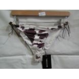 2x Pretty Little Thing Brown Cow Print Beaded Tie Bikini Bottoms - Size 14, New & Packaged.