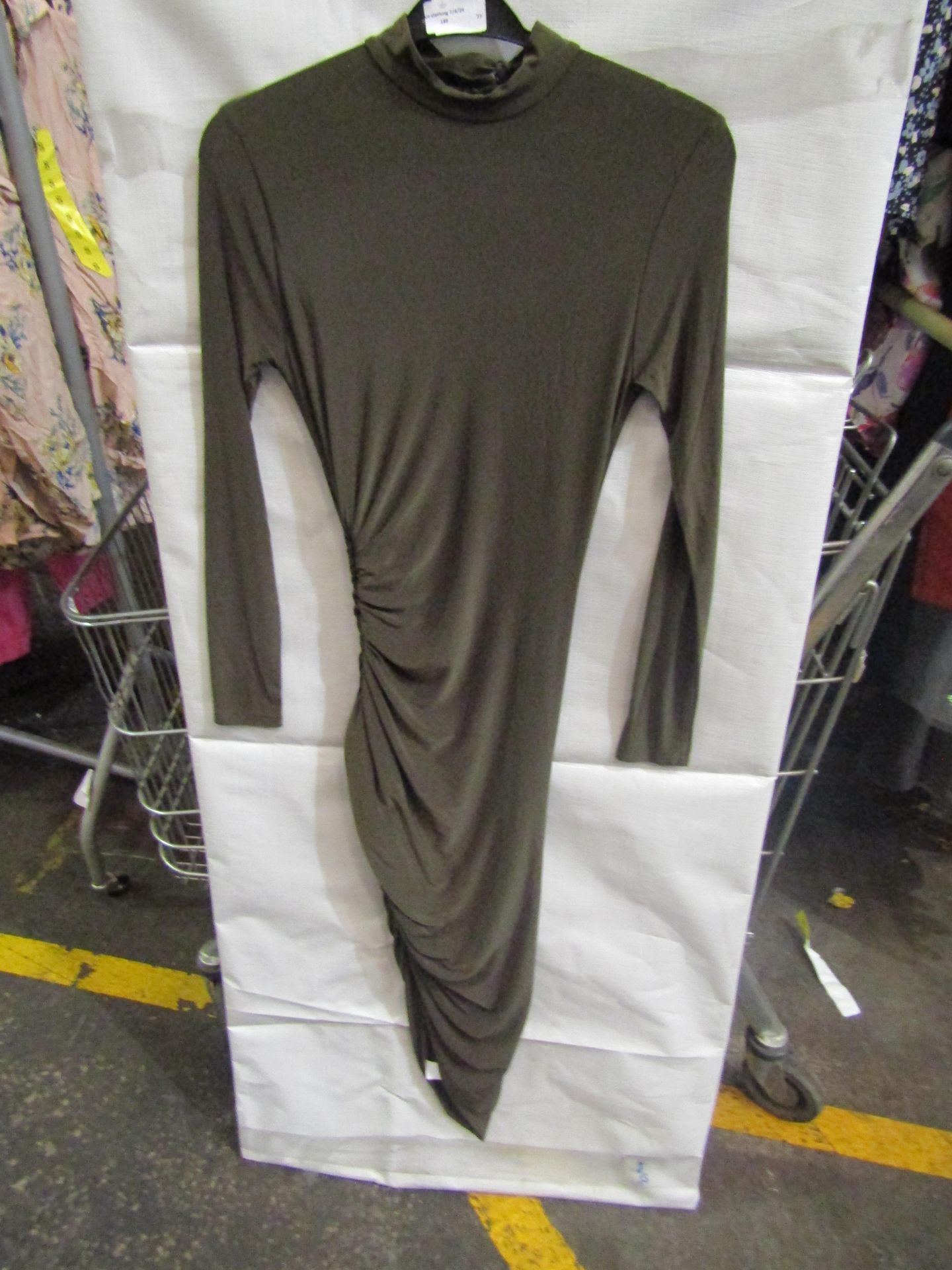 2x Miss Guided - Slinky Rucked Midi Khaki Dress - Size 20 Uk - New With Tags & Packaged. - Image 2 of 2
