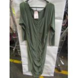 2x Miss Guided - Slinky Rucked Midi Khaki Dress - Size 20 Uk - New With Tags & Packaged.