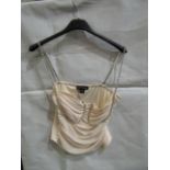 2x PrettyLittleThing Champagne Mesh Ruched Diamante Bust Trim Top, Size: 6 - New & Packaged.