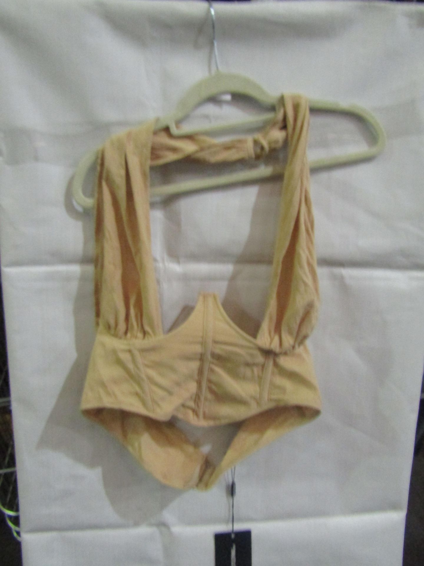 4x Pretty Little Thing Oatmeal Linen Look Cross Front Corset- Size 14, New & Packaged.