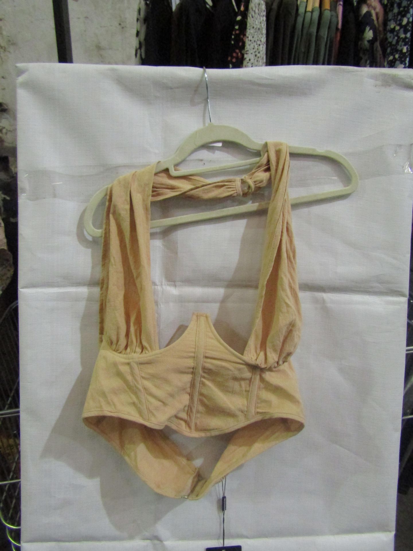 4x Pretty Little Thing Oatmeal Linen Look Cross Front Corset- Size 12, New & Packaged.