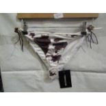 2x Pretty Little Thing Brown Cow Print Beaded Tie Bikini Bottoms - Size 12, New & Packaged.