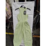 4x Pretty Little Thing Petite Sage Green Racer Neck Linen Look Wide Leg Jumpsuit- Size 4, New &