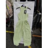 4x Pretty Little Thing Petite Sage Green Racer Neck Linen Look Wide Leg Jumpsuit- Size 6, New &
